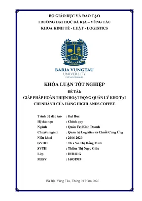 Khóa luận tốt nghiệp giảp pháp hoàn thiện hoạt động quản lý kho tại chi nhánh của hàng highlands coffee