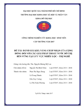 Đánh giá khả năng chấp nhận của cộng đồng đối với các giải pháp thoát nước đô thị bền vững tại lưu vực nhiêu lộc thị nghè công trình nghiên cứu khoa học sinh viên cấp trường