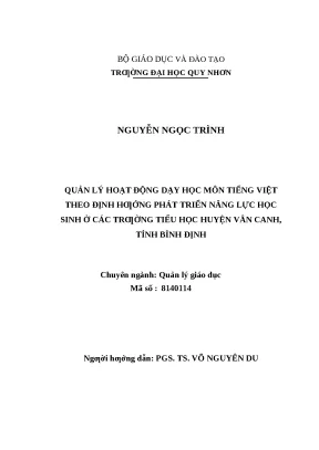 0478 quản lý hoạt động dạy học môn tiếng việt theo định hướng phát triển năng lực học sinh ở các trường tiểu học huyện vân canh tỉnh bình định luận văn tốt