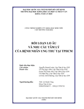 Rối loạn lo âu và nhu cầu tâm lý của bệnh nhân ung thư tại tphcm công trình nghiên cứu khoa học sinh viên cấp trường