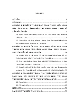Khóa luận huyện ủy lãnh đạo đoàn thanh niên ndcm lào huyện xay cham phon tỉnh bo li kham xay nước chdcnd lào trong giai đoạn hiện nay