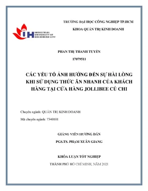 Các yếu tố ảnh hưởng đến sự hài lòng khi sử dụng thức ăn nhanh của khách hàng tại cửa hàng jollibee củ chi