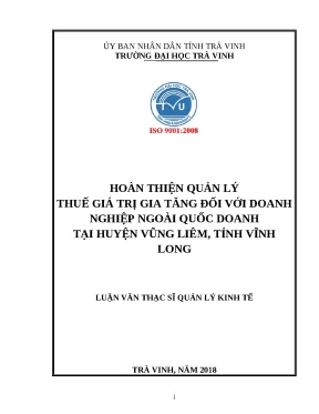 Luận văn quản lý kinh tế hoàn thiện công tác kiểm tra thuế đối với các doanh nghiệp tại chi cục thuế huyện vũng liêm tỉnh vĩnh long