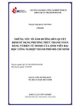 Những yếu tố ảnh hưởng đến quyết định sử dụng phương thức thanh toán bằng ví điện tử momo của sinh viên đại học công nghiệp thành phố hồ chí minh