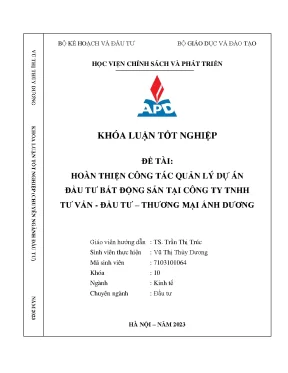 Chuyên ngành đầu tư hoàn thiện công tác quản lý dự án đầu tư bất động sản tại công ty tnhh tư vấn đầu tư thương mại ánh dương