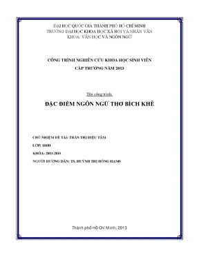 Đặc điểm ngôn ngữ thơ bích khê đề tài sinh viên nghiên cứu khoa học cấp trường 2013