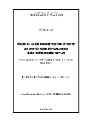 Sử dụng thí nghiệm trong dạy học sinh lí thực vật cho sinh viên ngành sư phạm sinh học ở các trường cao đẳng sư phạm
