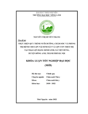 Thực hiện quy trình nuôi dưỡng chăm sóc và phòng trị bệnh cho lợn nái sinh sản và lợn con theo mẹ tại trại lợn đặng minh linh xã việt hùng huyện đông anh