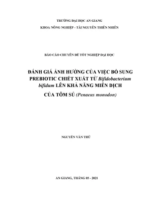 Đánh giá ảnh hưởng của việc bổ sung prebiotic chiết xuất từ bifidobacterium bifidum lên khả năng miễn dịch của tôm sú penaeus monodon