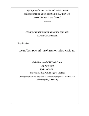 Xu hướng đơn tiết hoá trong tiếng châu ro đề tài sinh viên nghiên cứu khoa học cấp trường 2011