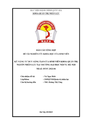Kỹ năng tư duy sáng tạo của sinh viên khoa quản trị nguồn nhân lực tại trường đại học nội vụ hà nội