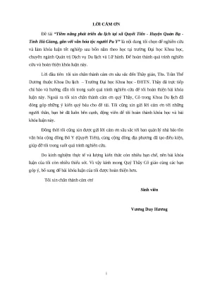 Luận văn thạc sĩ tiềm năng phát triển du lịch tại xã quyết tiến huyện quản bạ tỉnh hà giang gắn với văn hóa tộc người pu y