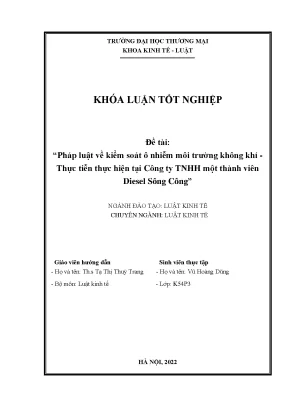 Pháp luật về kiểm soát ô nhiễm môi trường không khí thực tiễn thực hiện tại công ty tnhh một thành viên diesel sông công