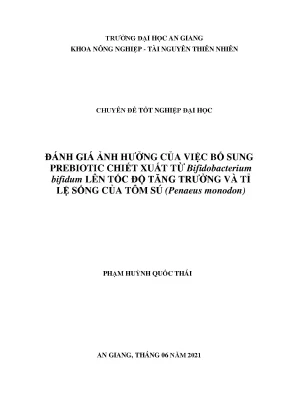 Đánh giá ảnh hưởng của việc bổ sung prebiotic chiết xuất từ bifidobacterium bifidum lên tốc độ tăng trưởng và tỷ lệ sống của tôm sú