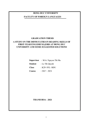 A study on the dificulties in reading skills ò first year english máo at hong duc university and some suggested solutions