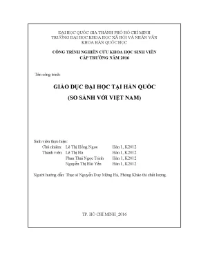 Giáo dục đại học tại hàn quốc so sánh với việt nam công trình nghiên cứu khoa học sinh viên cấp trường