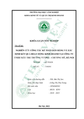Nghiên cứu công tác kế toán bán hàng và xác định kết quả hoạt động kinh doanh tại công ty tnhh mây tre trường vượng chương mỹ hà nội
