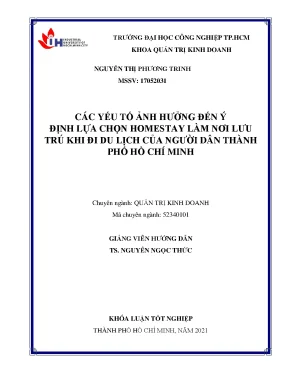 Các yếu tố ảnh hưởng đến ý định lựa chọn homestay làm nơi lưu trú khi đi du lịch của người dân thành phố hồ chí minh
