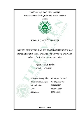 Nghiên cứu công tác kế toán bán hàng và xác định kết quả kinh doanh tại công ty cổ phần đầu tư và xây dựng đức tín