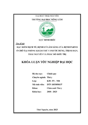 Đặc điểm dịch tễ bệnh lý lâm sàng của bệnh parvo ở chó tại phòng khám thú y phước dung thịnh đán thái nguyên và phác đồ điều trị