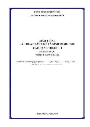 Giáo trình kỹ thuật bào chế và sinh dược học các dạng thuốc i ngành dược cđ trường cao đẳng bình phước