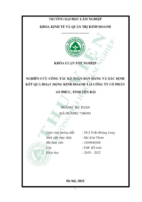 Nghiên cứu công tác kế toán bán hàng và xác định kết quả hoạt động kinh doanh tại công ty cổ phần an phúc tỉnh yên bái