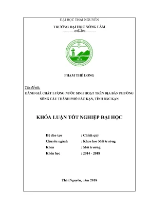 Đánh giá chất lượng nước sinh hoạt trên địa bàn phường sông cầu thành phố bắc kạn tỉnh bắc kạn