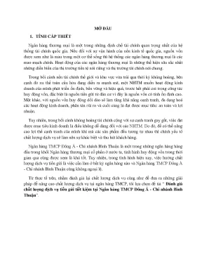 Đánh giá chất lượng dịch vụ tiền gửi tiết kiệm tại ngân hàng tmcp đông á chi nhánh bình thuận