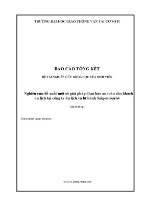 Nghiên cứu đề xuất một số giải pháp đảm bảo an toàn cho khách du lịch tại công ty du lịch và lữ hành saigontourist đề tài nghiên cứu khoa học sinh viên