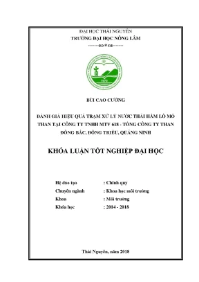 Khóa luận tốt nghiệp đánh giá hiệu quả hệ thống xử lý nước thải hầm lò mỏ than tại công ty tnhh mtv 618 tổng công ty than đông bắc đông triều quảng ninh