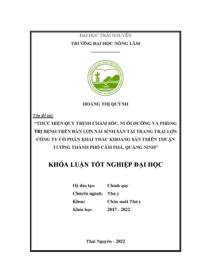 Thực hiện quy trình chăm sóc nuôi dưỡng và phòng trị bệnh cho lợn nái sinh sản tại trại lợn của công ty cổ phần khai thác khoáng sản thiên thuận tường thành phố cẩm phả