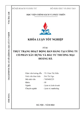 Chuyên ngành quản trị marketing thực trạng hoạt động bán hàng tại công ty cổ phần xây dựng và đầu tư thương mại hoàng hà