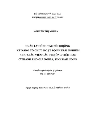 0540 quản lý công tác bồi dưỡng kỹ năng tổ chức hoạt động trải nghiệm cho giáo viên các trường tiểu học ở thành phố gia nghĩa tỉnh đăk nông luận văn tốt ng
