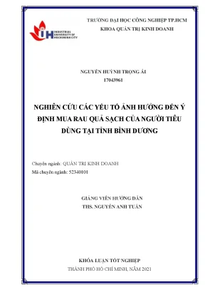 Nghiên cứu các yếu tố ảnh hưởng đến ý định mua rau quả sạch của người tiêu dùng tại tỉnh bình dương