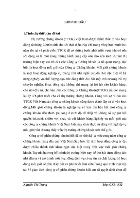 Luận văn thạc sĩ giải pháp nâng cao chất lượng hoạt động môi giới chứng khoán tại công ty cổ phần chứng khoán mb