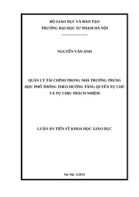Luận án quản lý tài chính trong nhà trường trung học phổ thông theo hướng tăng quyền tự chủ và tự chịu trách nhiệm