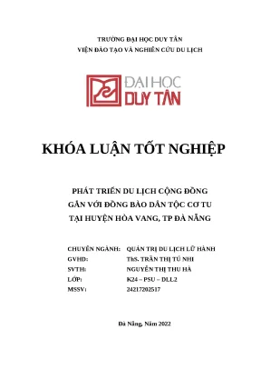 Khóa luận tốt nghiệp phát triển du lịch cộng đồng gắn với đồng bào dân tộc cơ tu tại huyện hòa vang tp đà nẵng