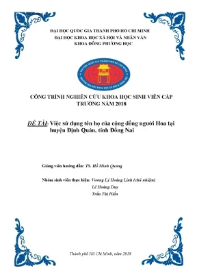 Việc sử dụng tên họ của cộng đồng người hoa tại huyện định quán tỉnh đồng nai công trình nghiên cứu khoa học sinh viên giải khuyến khích cấp trường