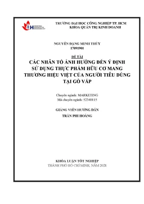 Các nhân tố ảnh hửởng đến ý định sử dụng thực phẩm hữu cơ mang thương hiệu việt của người tiêu dùng tại gò vấp