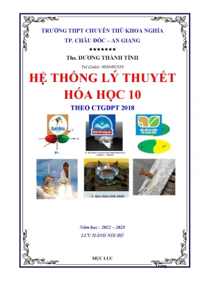 Hệ thống lý thuyết hóa học 10 theo ctgdpt 2018