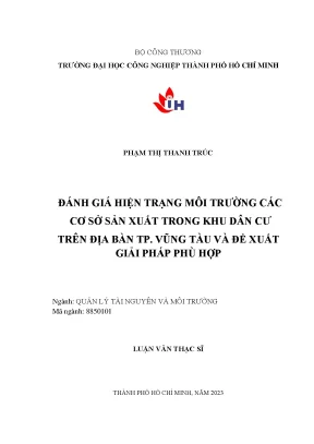 Đánh giá hiện trạng môi trường các cơ sở sản xuất trong khu dân cư trên địa bàn tp vũng tàu và đề xuất giải pháp phù hợp