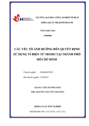 Các yếu tố ảnh hưởng đến quyết định sử dụng ví điện tử momo tại thành phố hồ chí minh