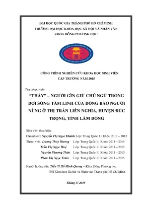 Thầy người gìn giữ chú ngữ trong đời sống tâm linh của đồng bào người nùng ở thị trấn liên nghĩa huyện đức trọng tỉnh lâm đồng công trình nghiên cứu khoa học sinh viên cấp trườn