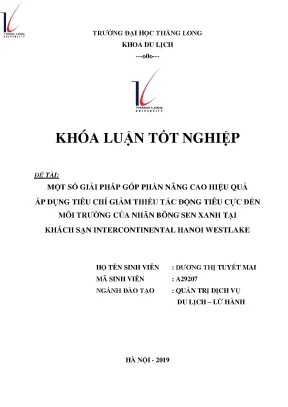 Một số giải pháp góp phần nâng cao hiệu quả áp dụng tiêu chí giảm thiểu tác động tiêu cực đến môi trường của nhãn bông sen xanh tại khách sạn intercontinental hanoi westlake