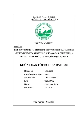 Hội chứng mma và biện pháp điều trị trên đàn lợn nái nuôi tại công ty khai thác khoáng sản thiên thuận tường thành phố cẩm phả tỉnh quảng ninh