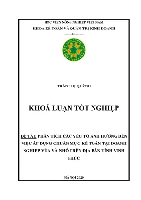 Phân tích các yếu tố ảnh hưởng đến việc áp dụng chuẩn mực kế toán tại doanh nghiệp vừa và nhỏ trên địa bàn tỉnh vĩnh phúc
