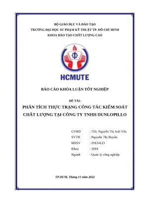 Khóa luận tốt nghiệp đề tài phân tích thực trạng công tác kiểm soát chất lượng tại công ty tnhh dunlopillo
