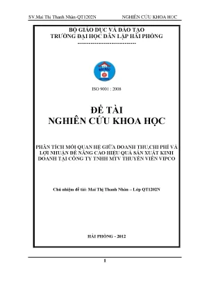 Nghiên cứu khoa học phân tích mối quan hệ giữa doanh thu chi phí và lợi nhuận để nâng cao hiệu quả sản xuất kinh doanh tại công ty tnhh mtv thuyền viên vipco