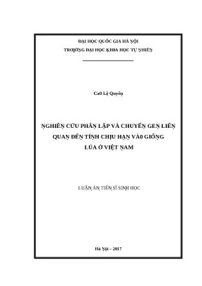 Nghiên cứu phân lập và chuyển gen liên quan đến tính chịu hạn vào giống lúa ở việt nam luận án tiến sĩ vnu