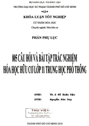 805 câu hỏi và bài tập trắc nghiệm hóa học hữu cơ lớp 11 trung học phổ thông